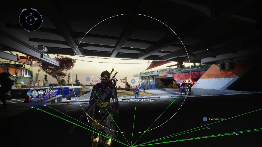 Destiny 2 ESP player boxes and distance readouts in a match
