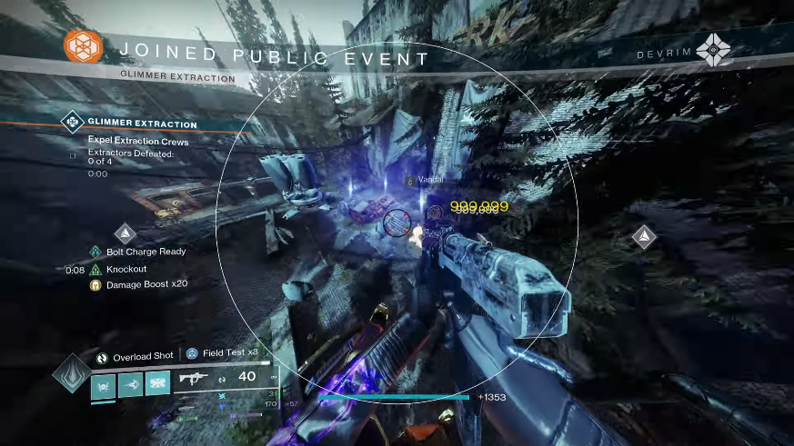 Destiny 2 aimbot FOV circle during a public event extraction